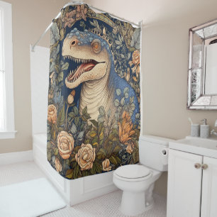 Dinosaurier und Blume Jugendstil Duschvorhang
