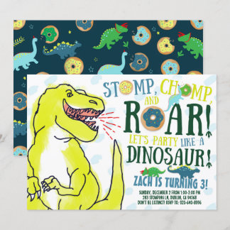 Dinosaurier und Donuts Einladung zum Geburtstag