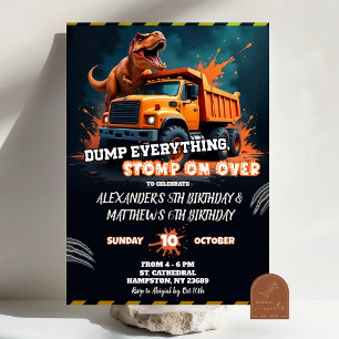 Dinosaurier und Dump stecken Joint Geburtstag Einladung