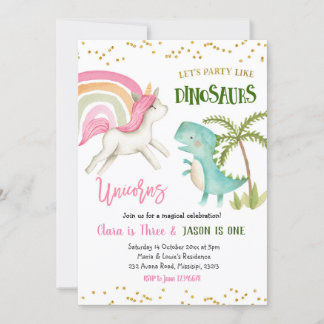 Dinosaurier und Einhörner Geschwister Einladung zu