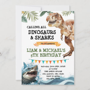 Dinosaurier und Shark-Party Einladung