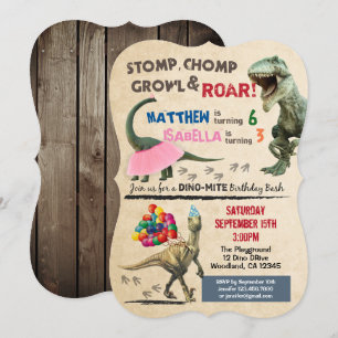 Dinosaurier und Tutu Einladung zum Geburtstag