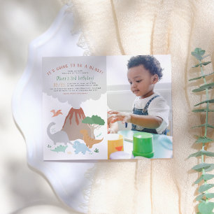 Dinosaurier & Volcano Blast Boy Foto Geburtstagspa Postkarte