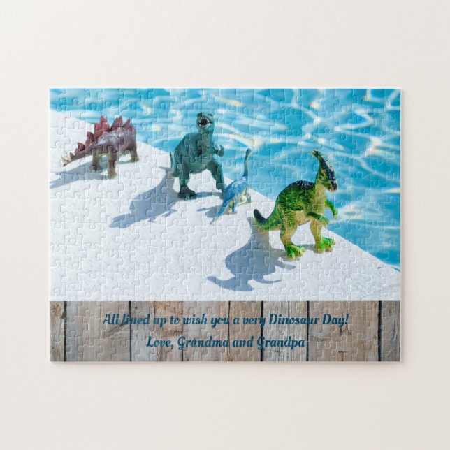 Dinosaurier von Schwimmbad Geburtstagsparty Gesche Puzzle (Horizontal)