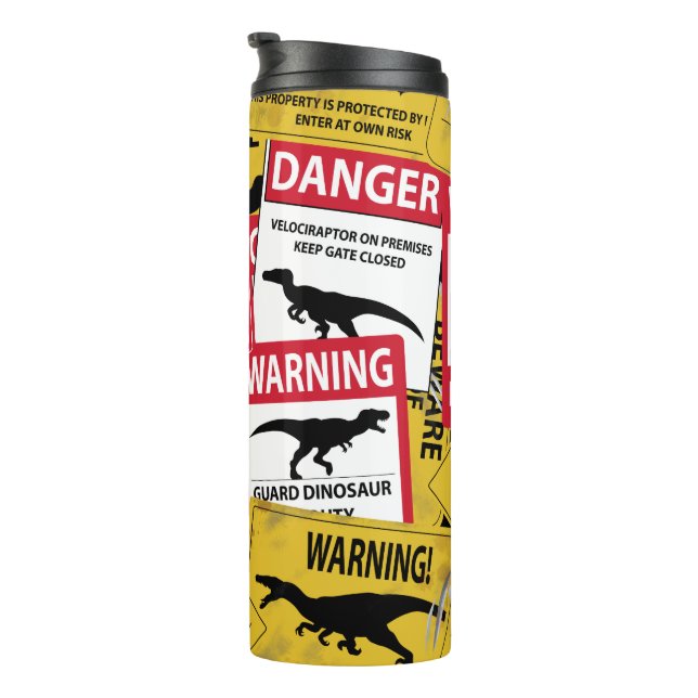 Dinosaurier Vorsichtszeichen Thermosbecher (Nach rechts gedreht)