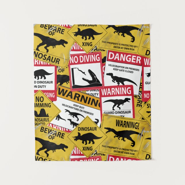 Dinosaurier Vorsichtszeichen Wandteppich (Vorderseite)