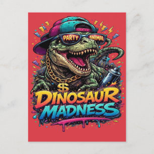 Dinosaurier-Wahnsinn – Party-Tier T-Rex-Grafik Postkarte