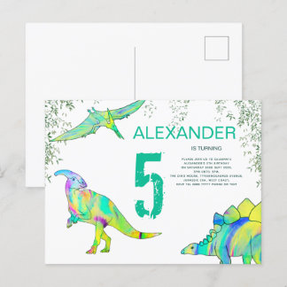 Dinosaurier Wasserfarbe 5. Geburtstagsparty Einladungspostkarte