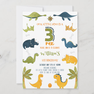 Dinosaurier Wasserfarbe Drei Rex 3. Geburtstag Einladung