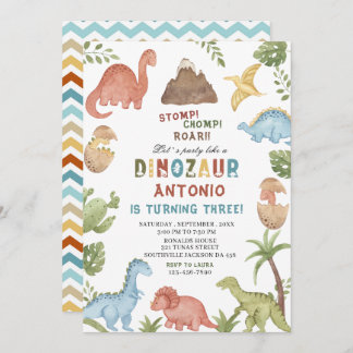 Dinosaurier Wasserfarbe Magen-Chomp-Brühe Geburtst Einladung
