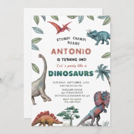 Dinosaurier Wasserfarbe Magen-Chomp-Brühe Geburtst Einladung