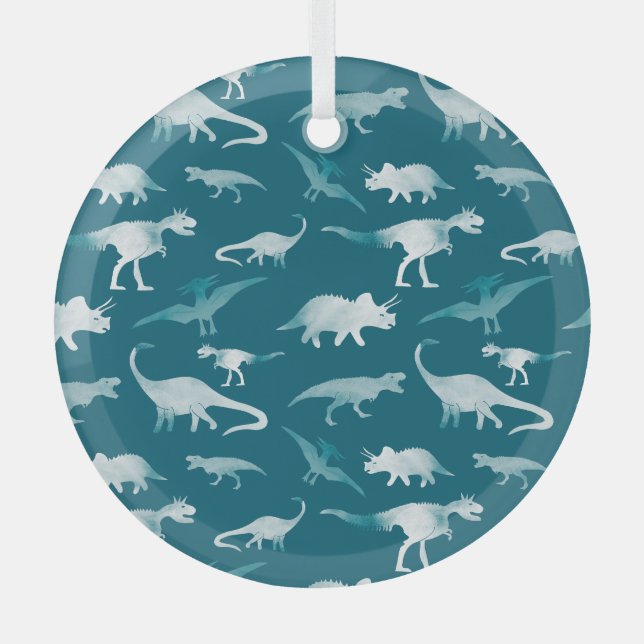 Dinosaurier Wasserfarbe: Textilmuster Ornament Aus Glas (Vorderseite)