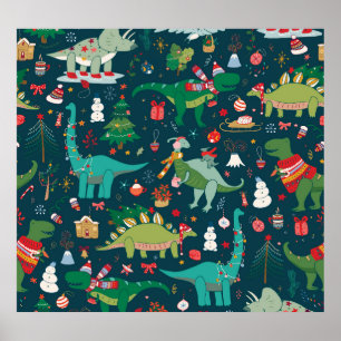 Dinosaurier Weihnachten: Frohes Neues Jahr Poster