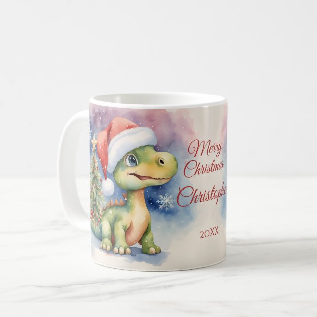 Dinosaurier Weihnachten Kaffeetasse (Vorderseite Links)
