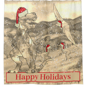 Dinosaurier Weihnachten T Rex Santa Lustige Schnee Duschvorhang