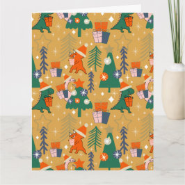 Dinosaurier Weihnachts-Party Gelb Karte