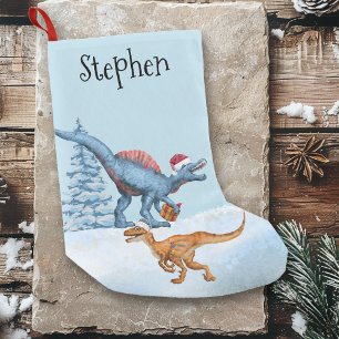 Dinosaurier-Weihnachts-Raptor-Aquarell-Name Kleiner Weihnachtsstrumpf