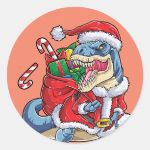 Dinosaurier Weihnachts Weihnachtsmann T rex Boys M Runder Aufkleber