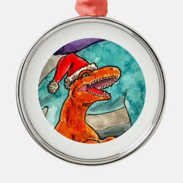 Dinosaurier-Weihnachtsflitter Silbernes Ornament (Vorne)