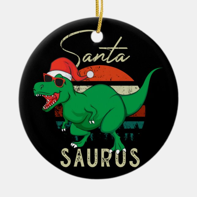 Dinosaurier Weihnachtsgeschenk, Familiendekoration Keramik Ornament (Vorne)