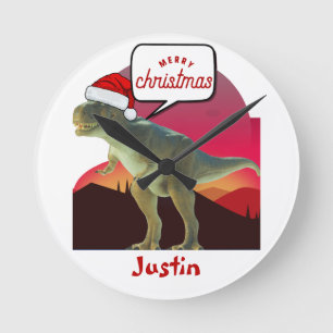 Dinosaurier-Weihnachtsgeschenk, personalisierter N Runde Wanduhr