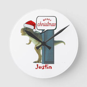 Dinosaurier-Weihnachtsgeschenk, personalisierter N Runde Wanduhr