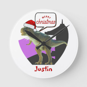 Dinosaurier-Weihnachtsgeschenk, personalisierter N Runde Wanduhr