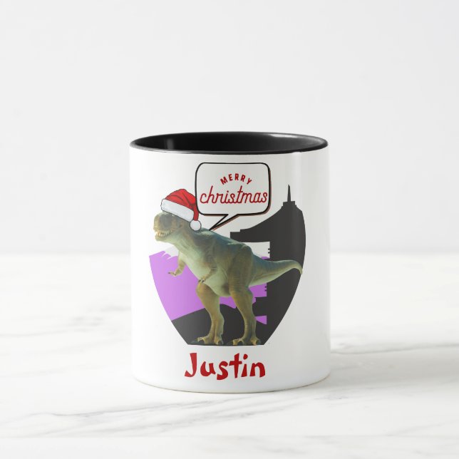 Dinosaurier-Weihnachtsgeschenk, personalisierter N Tasse (Zentrum)