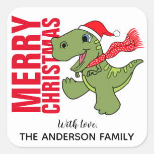 Dinosaurier Weihnachtslabel Quadratischer Aufkleber