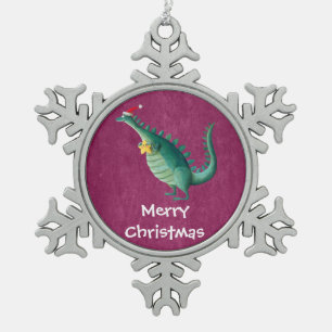 Dinosaurier - Weihnachtsmann-Helfer Schneeflocken Zinn-Ornament