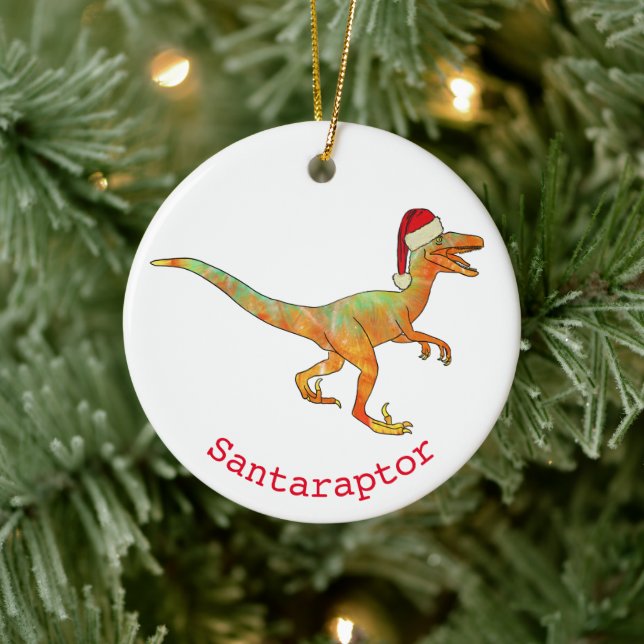Dinosaurier Weihnachtsrapperin Keramik Ornament (Baum)