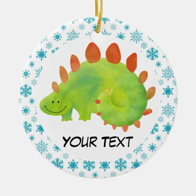 Dinosaurier-Weihnachtsverzierungs-Geschenk Keramikornament (Vorne)