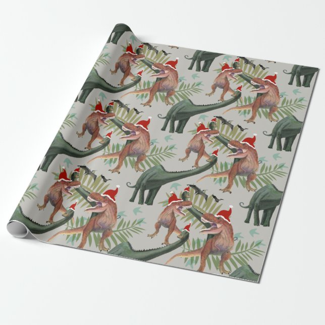 Dinosaurier Weihnachtswrapping Paper Geschenkpapier (Ungerollt)