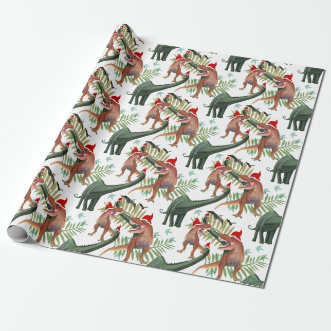 Dinosaurier Weihnachtswrapping Paper Geschenkpapier (Ungerollt)