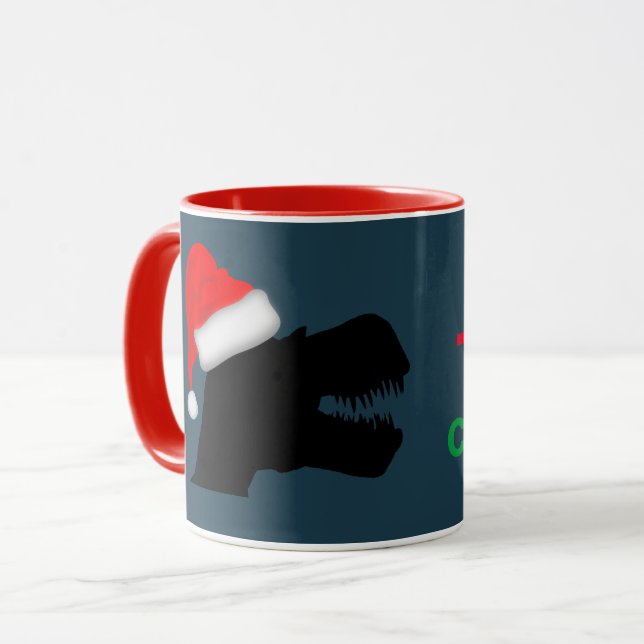 Dinosaurier: Weihnachtszeit-Tasse mit T-Rex-Bild Tasse (Vorderseite Links)