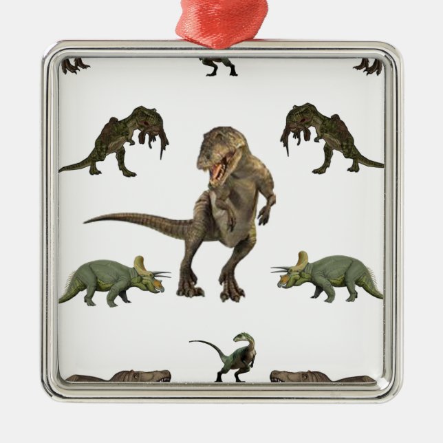 Dinosaurier Wrapping Paper Silbernes Ornament (Vorne)