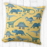 Dinosaurier Yellow Kissen<br><div class="desc">Malerei von blauen Dinosauriern, Tyrannosaurus rex, Spinosaurus, Stegosaurus, Diplodocus und Triceratops auf sonnengelbem Hintergrund. Ach!</div>