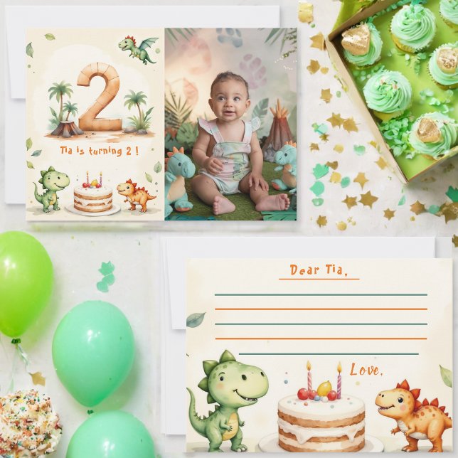 Dinosaurier-Zeit Kapsel Note Card Foto 2. Geburtst Einladung (Von Creator hochgeladen)