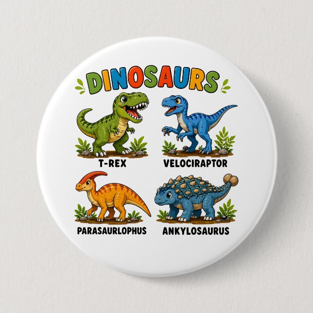 Dinosaurierarten Lernen für Kinder Button (Vorderseite)