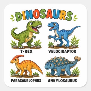 Dinosaurierarten Lernen für Kinder Quadratischer Aufkleber
