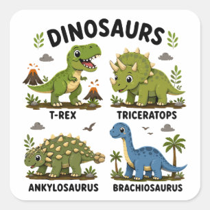 Dinosaurierarten Lernen für Kinder Quadratischer Aufkleber