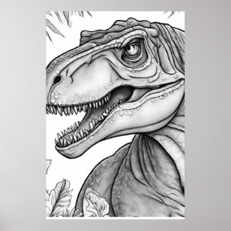 Dinosaurierbild Schwarz + Weiß Wandposter Poster