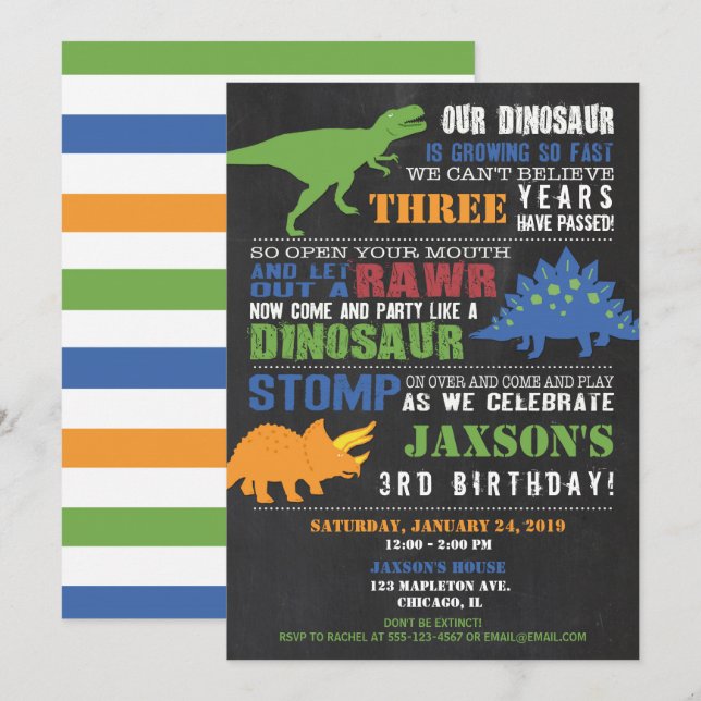 Dinosauriergeburtstagseinladungs-Jungentafel Einladung (Vorne/Hinten)