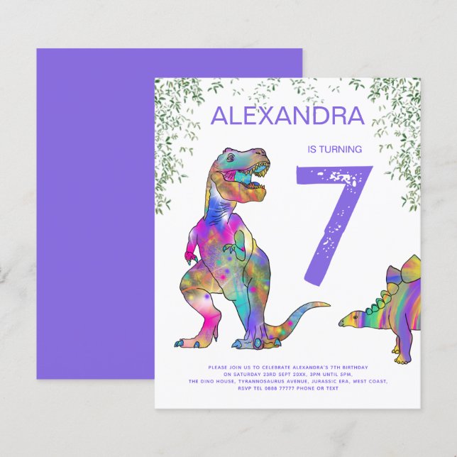 Dinosaurierinnen Geburtstagsparty Haushalt lila (Vorne/Hinten)