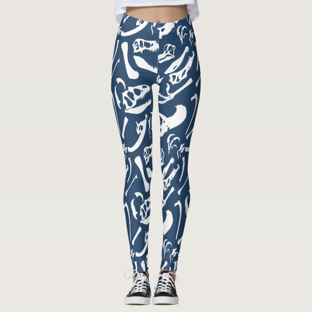 Dinosaurierknochen (blau) leggings (Vorderseite)
