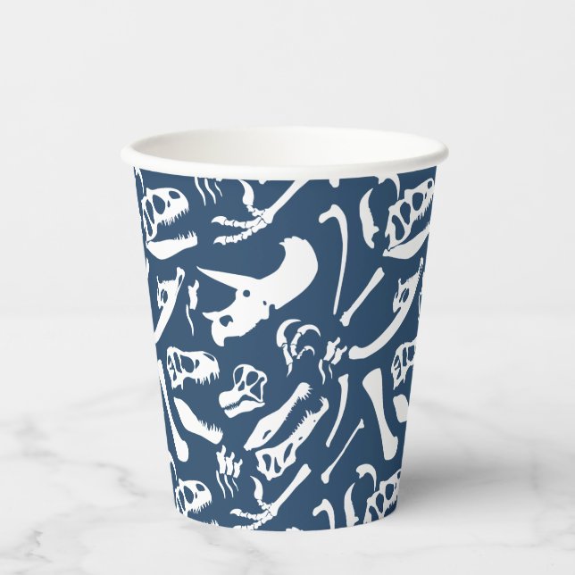 Dinosaurierknochen (blau) Papier-Cup Pappbecher (Vorderseite)