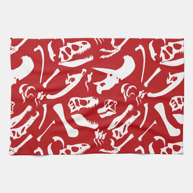 Dinosaurierknochen (rot) geschirrtuch (Horizontal)