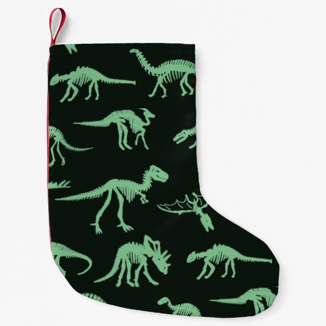 Dinosaurierknochen Vintage Silhouette Illustration Kleiner Weihnachtsstrumpf (Vorderseite)