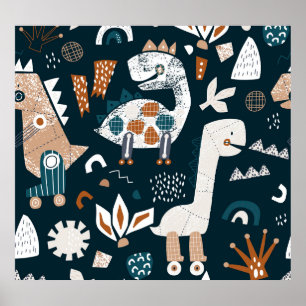 Dinosaurierroboter, spielerisch, nahtlos, Kinderpa Poster