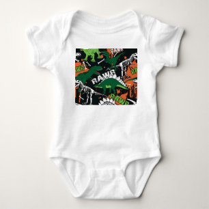 Dinosaurierskelett, grunge nahtloses Muster. Baby Strampler